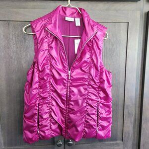 NWT Zenergy By Chicos Womens Pink Shimmer Romana Ruched Zip Puffer Vest Size